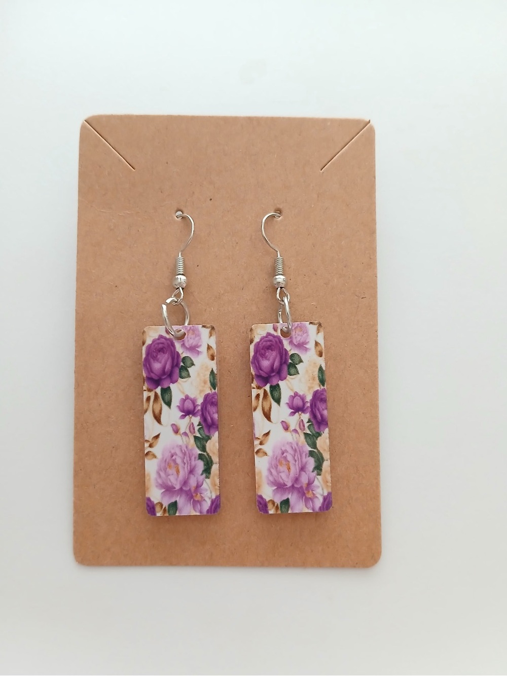 Fashion Jewelry Purple Floral Rectangle Dangle Earrings